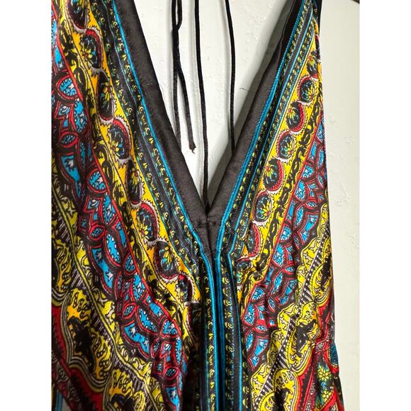 Vibrant Multicolor V-Neck Maxi Dress – Boho Style, Made in India -One Size - Picture 13 of 14